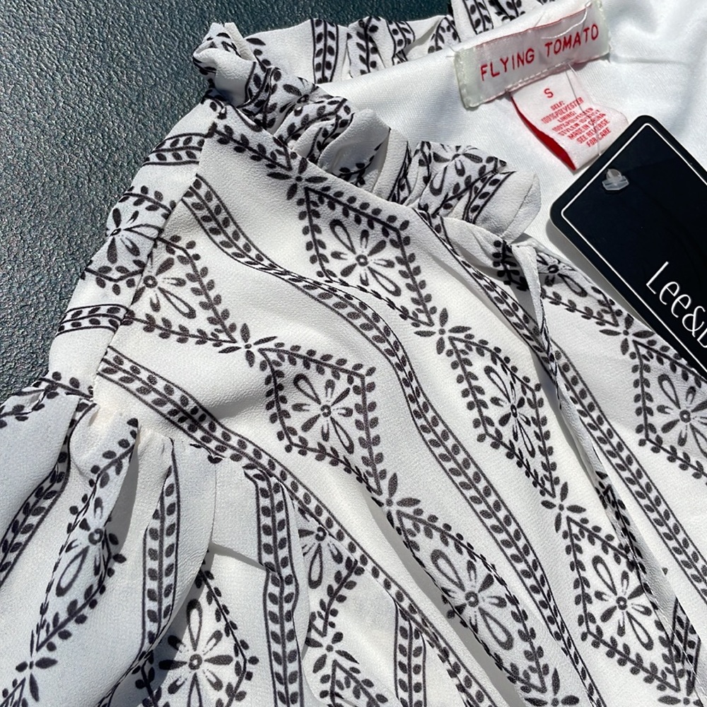 NWT FLYING TOMATO geo peasant dress S Ivory - Picture 8 of 12